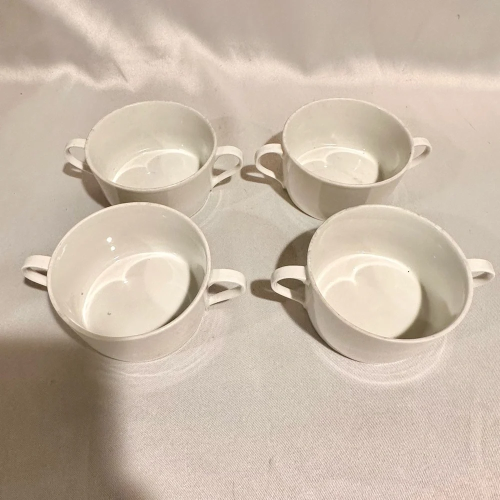 Vintage Block Spal Lisboa Cups White Porcelain Double Handled White Portugal
